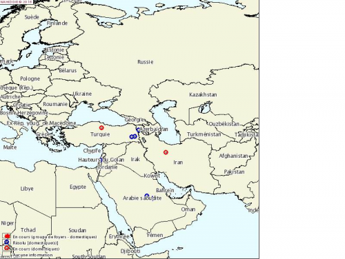  Figure 1 : Localisation des foyers de A/ASIA/G-VII au Moyen-Orient