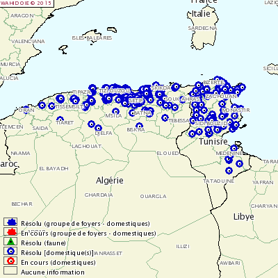 Figure 1. Localisation des foyers de fièvre aphteuse en Algérie et en Tunisie en 2014