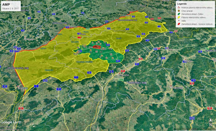 Figure 2. Cartographie des trois zones de contrôle de la PPA en République Tchèque