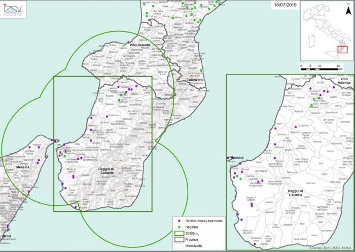 Figure 1 – Zone de protection de 5 km mise en place en Sicile suite à la découverte d’un foyer dans la province de Syracuse