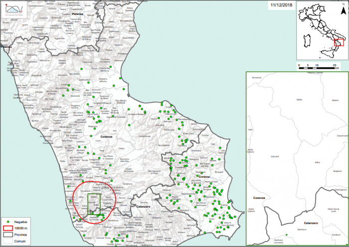 Figure 2. Résultats de la surveillance programmée du petit coléoptère des ruches en Calabre et en Sicile
