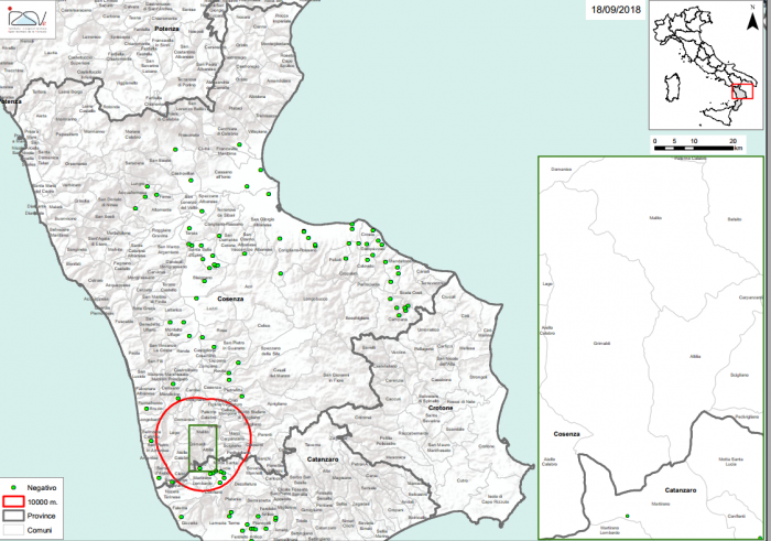 Figure 2. Zone de surveillance programmée dans le reste du territoire de la Calabre et en Sicile