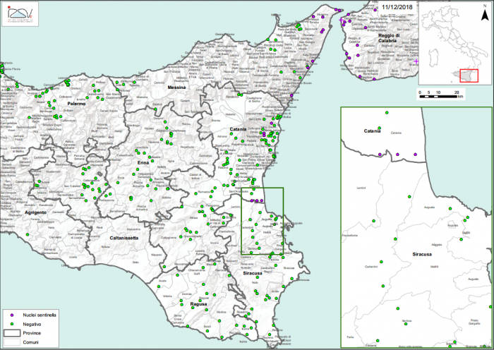 Figure 3. Résultats de la surveillance programmée du petit coléoptère des ruches en Calabre et en Sicile