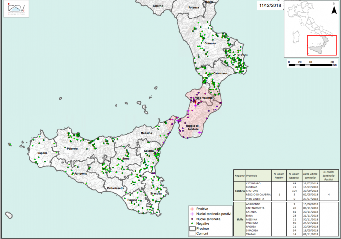 Figure 4. Résultats de la surveillance du petit coléoptère des ruches dans la province de Cosenza 