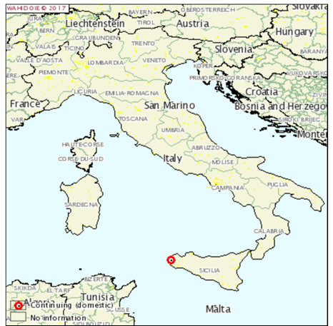 Figure 3: Foyer de BTV-3 déclaré le 4 décembre 2017 en Sicile (source : OIE)