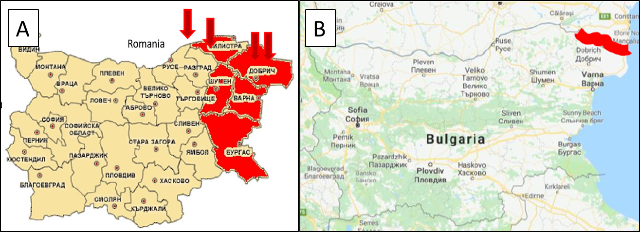 Figures 2. Zones à risque identifiées (A) et construction d’une clôtures (B) par les autorités bulgares