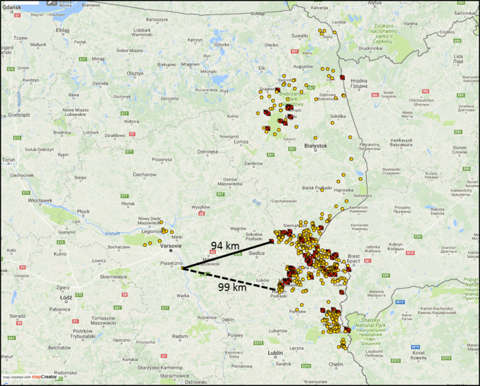 Distribution des foyers de PPA en Pologne en 2017