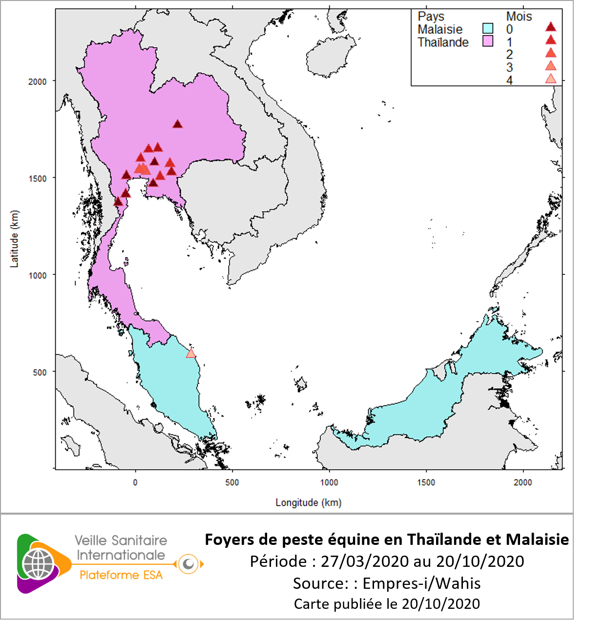 Foyers de peste équine rapportés en Thaïlande depuis mars 2020 et nouveau foyer rapporté en Malaisie