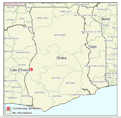 Figure 2: Carte du foyer de H9N2 déclaré au Ghana