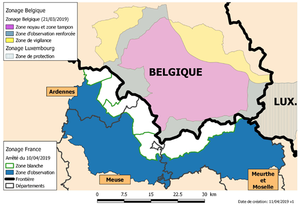 Figure 5. Délimitation des différentes zones en France, en Belgique et au Luxembourg