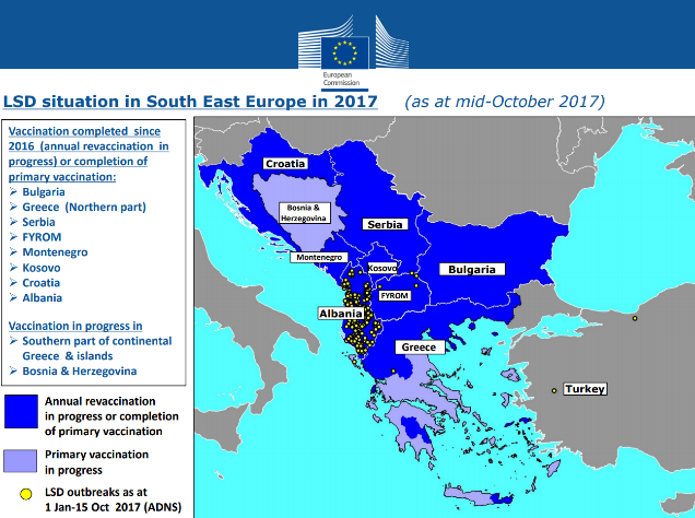 Figure  Situation de la DNCB (foyers et couverture vaccinale) en Europe
