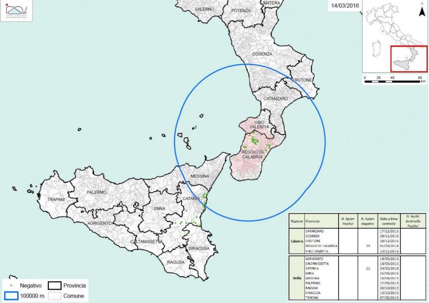 Carte 3 : Zones de surveillance d'A. tumida en Italie