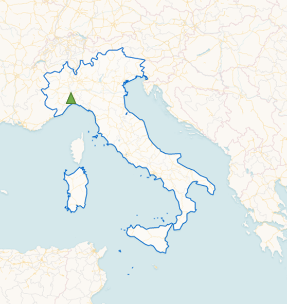 Figure 1 Localisation du premier cas de peste porcine africaine détecté en Italie dans le Piémont