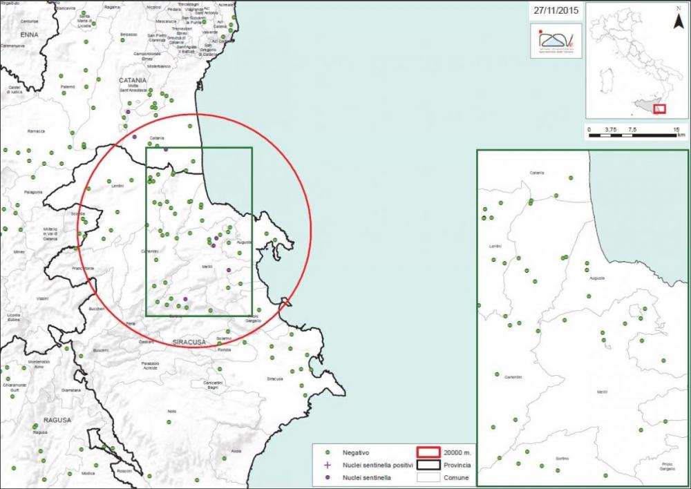Carte 2 Localisation des foyers d'infestation par A. tumida en Sicile
