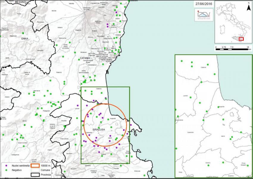 Carte 2 Localisation des foyers d'infestation par A. tumida en Sicile
