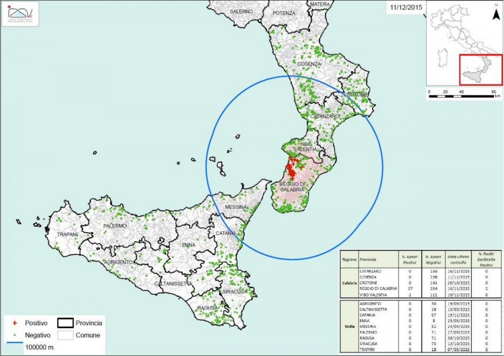 Carte 3 Zones de surveillance d'A. tumida en Italie