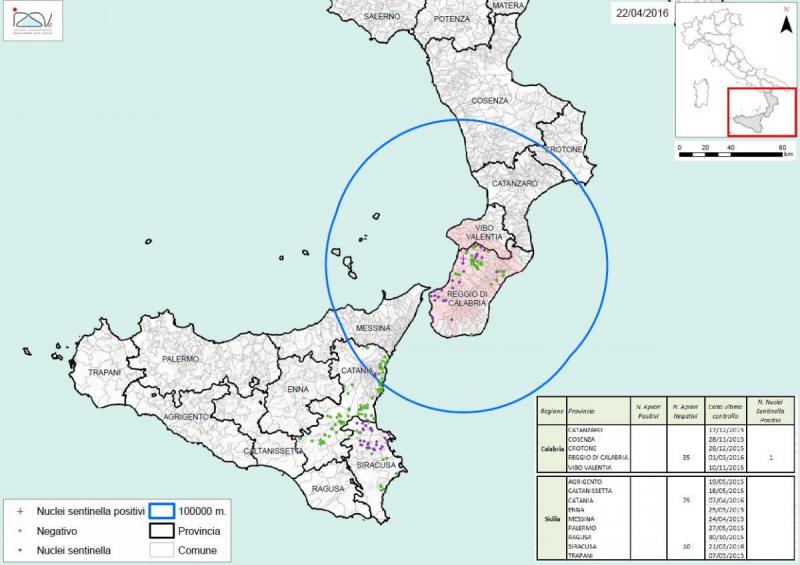 Carte 3 Zones de surveillance d'A. tumida en Italie 