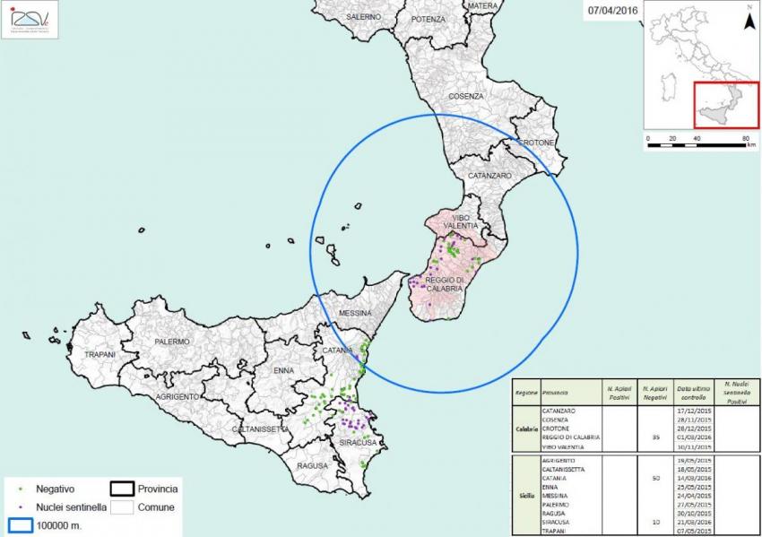 Carte 3  Zones de surveillance d'A. tumida en Italie