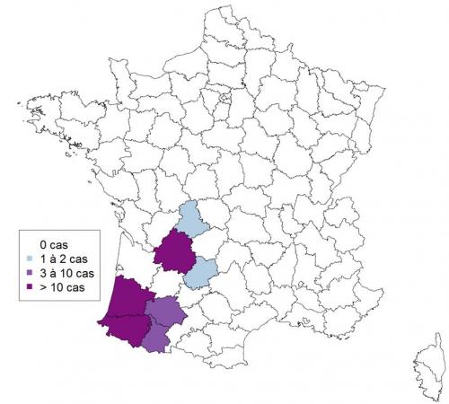 Figure 2 Répartition géographique des foyers confirmés d’Influenza aviaire HP en France