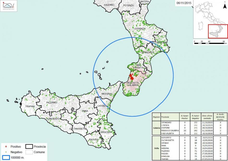 Carte 3  Zones de surveillance d'A. tumida en Italie