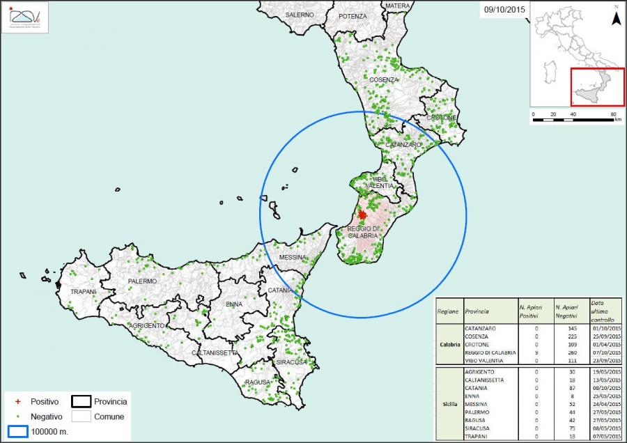 Carte 3 Zones de surveillance d'A. tumida en Italie (09/10/2015) (